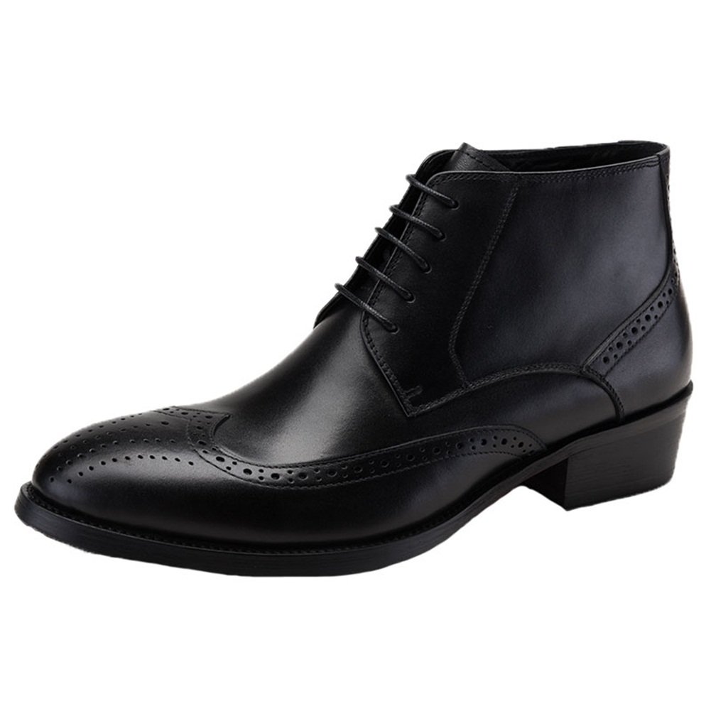 Santimon Men's Leather Brogue Dress Boots - Wingtip Lace Up Ankle Boots for Formal & Casual Wear | Office, Wedding & Night Out Shoes