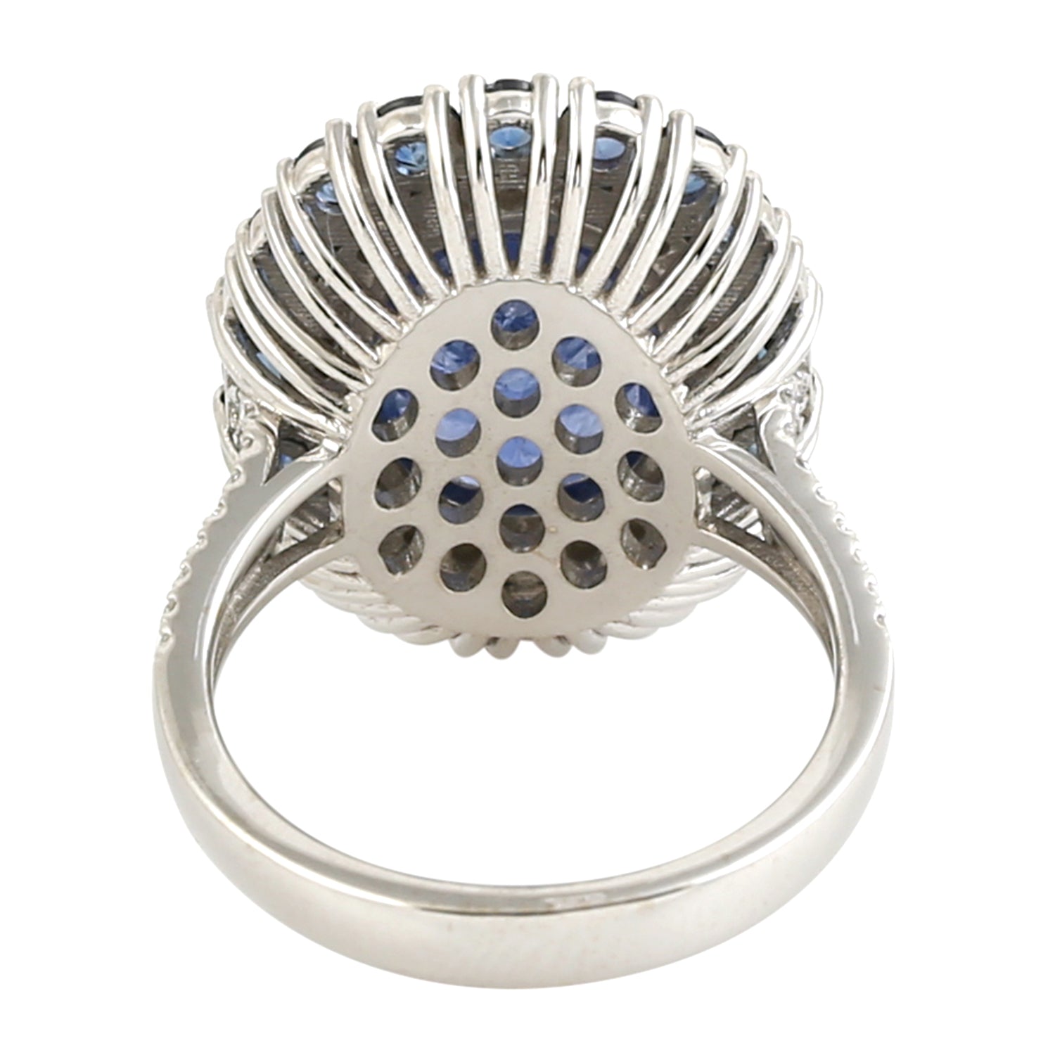 18K White Gold Faceted Blue Sapphire & Diamond Cocktail Ring - Elegant Wedding Gift for Brides, Anniversary & Special Occasions