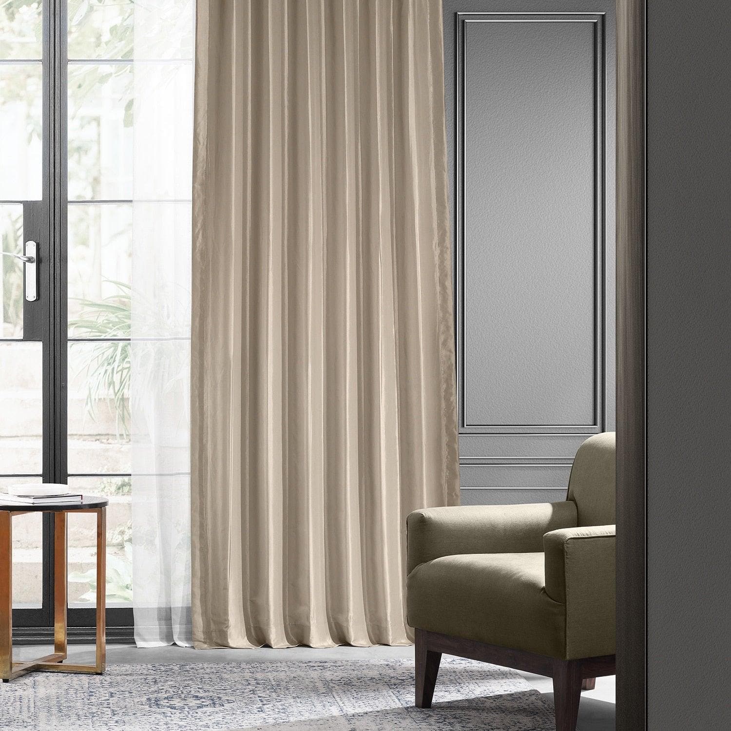 Antique Beige Faux Silk Taffeta Blackout Curtains - Thermal Insulated Window Drapes for Bedroom, Living Room & Home Theater (Set of 2 Panels)