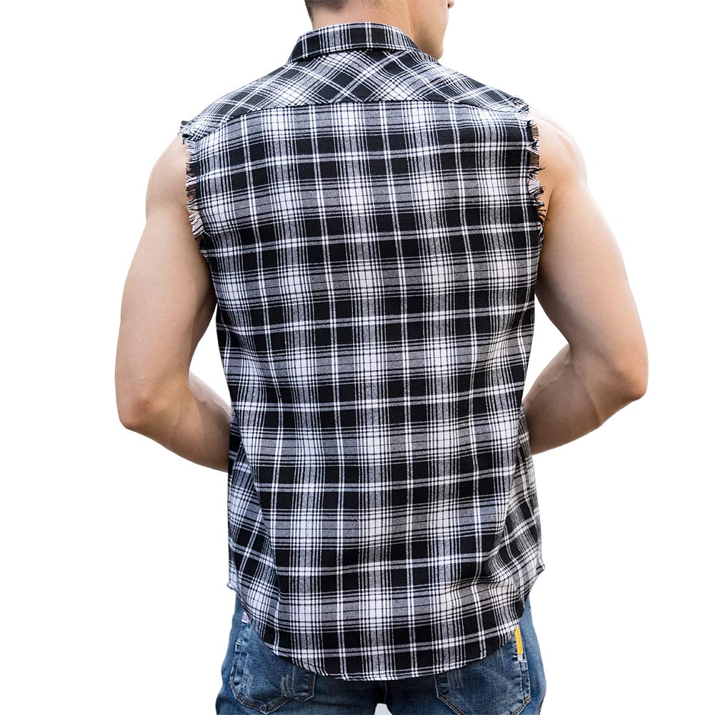 LOGEEYAR Men's Sleeveless Plaid Flannel Button Down Shirt - Casual Vest for Outdoor Activities, Summer Wear & Layering