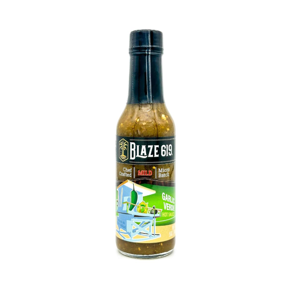 Blaze 619 Garlic Verde Hot Sauce - Mild Spicy, Handcrafted, All-Natural, Gluten-Free, Sugar-Free, Low Sodium (5 oz) - Perfect for Tacos, Burritos & Grilled Meats