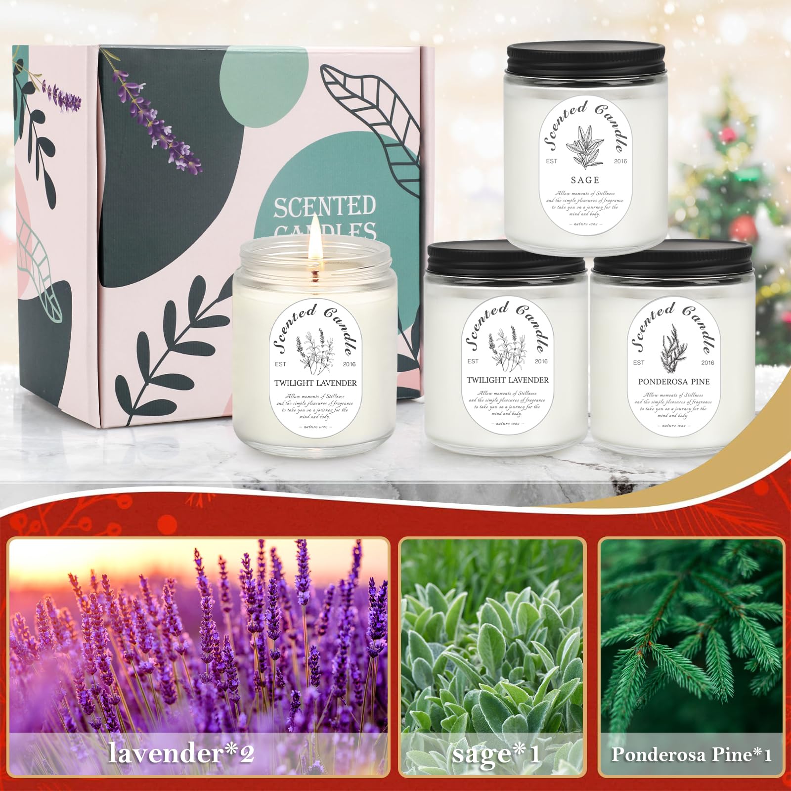 Lavender Scented Candles 4-Pack, 28oz 200H Aromatherapy - Birthday Gifts for Women, Home Relaxation
