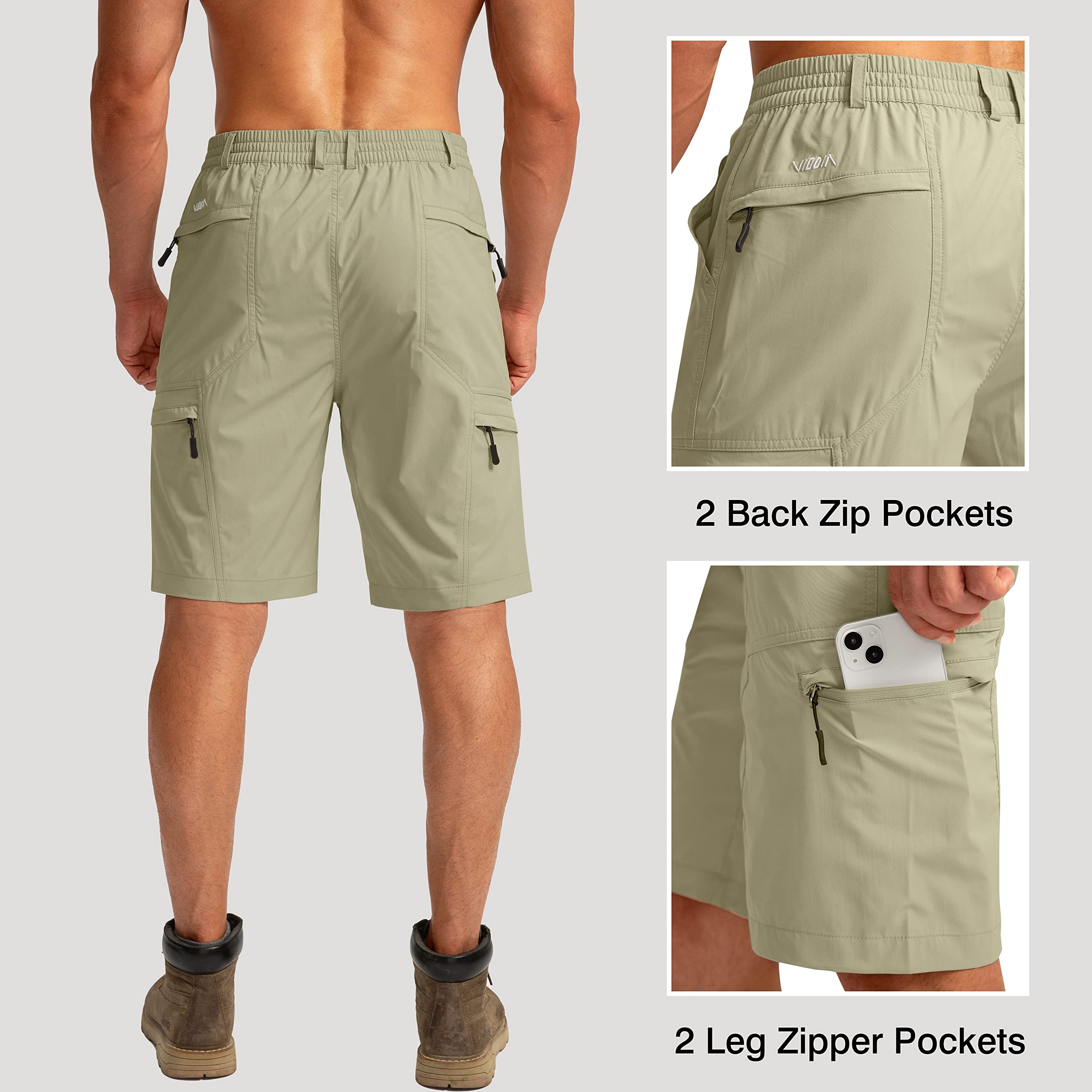 Viodia Men's Hiking Cargo Shorts - 6 Pockets Quick Dry Lightweight Stretch Outdoor Shorts for Hiking, Fishing, Golf & Summer Activities