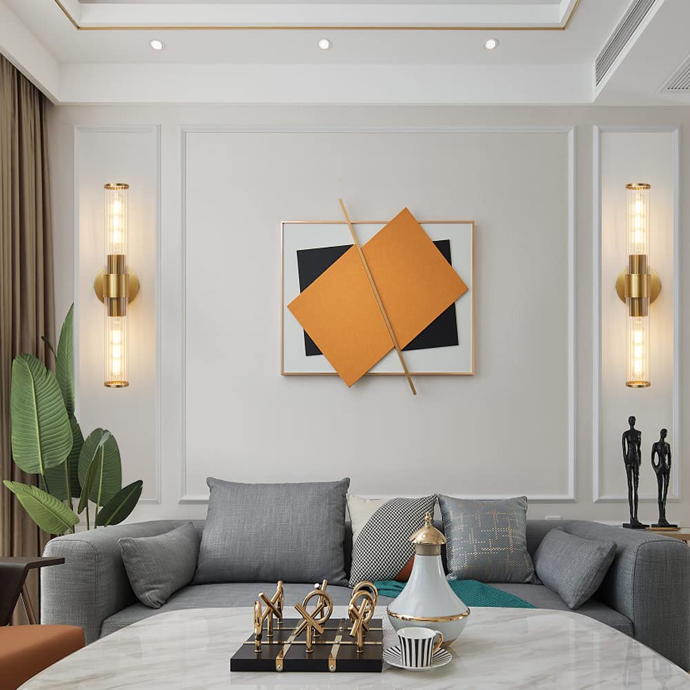 Modern Gold Wall Sconce with Threaded Glass - Bathroom Vanity Light Fixture, Up & Down Lighting for Bathroom, Living Room, Hallway & Kitchen - Elegant Indoor Wall Lighting for Home Decor