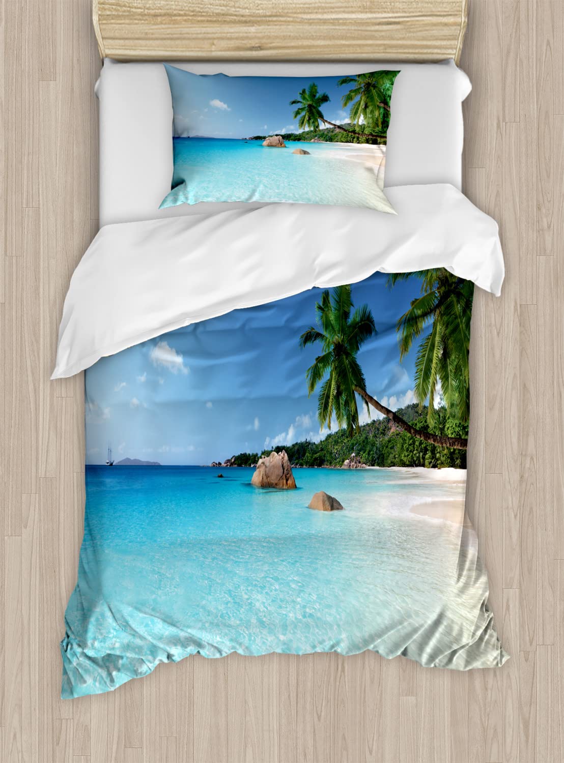 **Ambesonne Ocean Duvet Cover Set - King Size 2-Pack, Turquoise Blue Green Beach Design, Includes 2 Duvet Covers & 4 Pillowcases - Perfect for Coastal, Boho, or Travel-Themed Bedrooms**