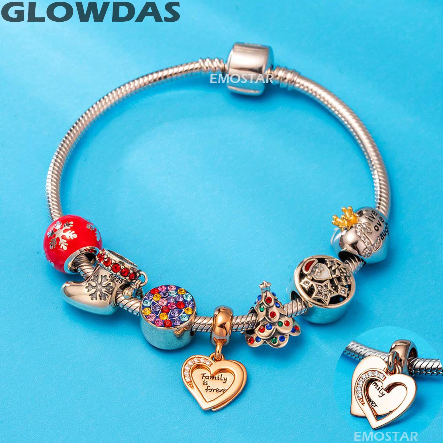 Rose Gold & 925 Sterling Silver Family Charm Bracelet - Double Heart & Tree of Life Pendant - Perfect Gift for Mother's Day, Christmas, Sister & Mama - Ideal for Family Gatherings, Special Occasions & Everyday Wear