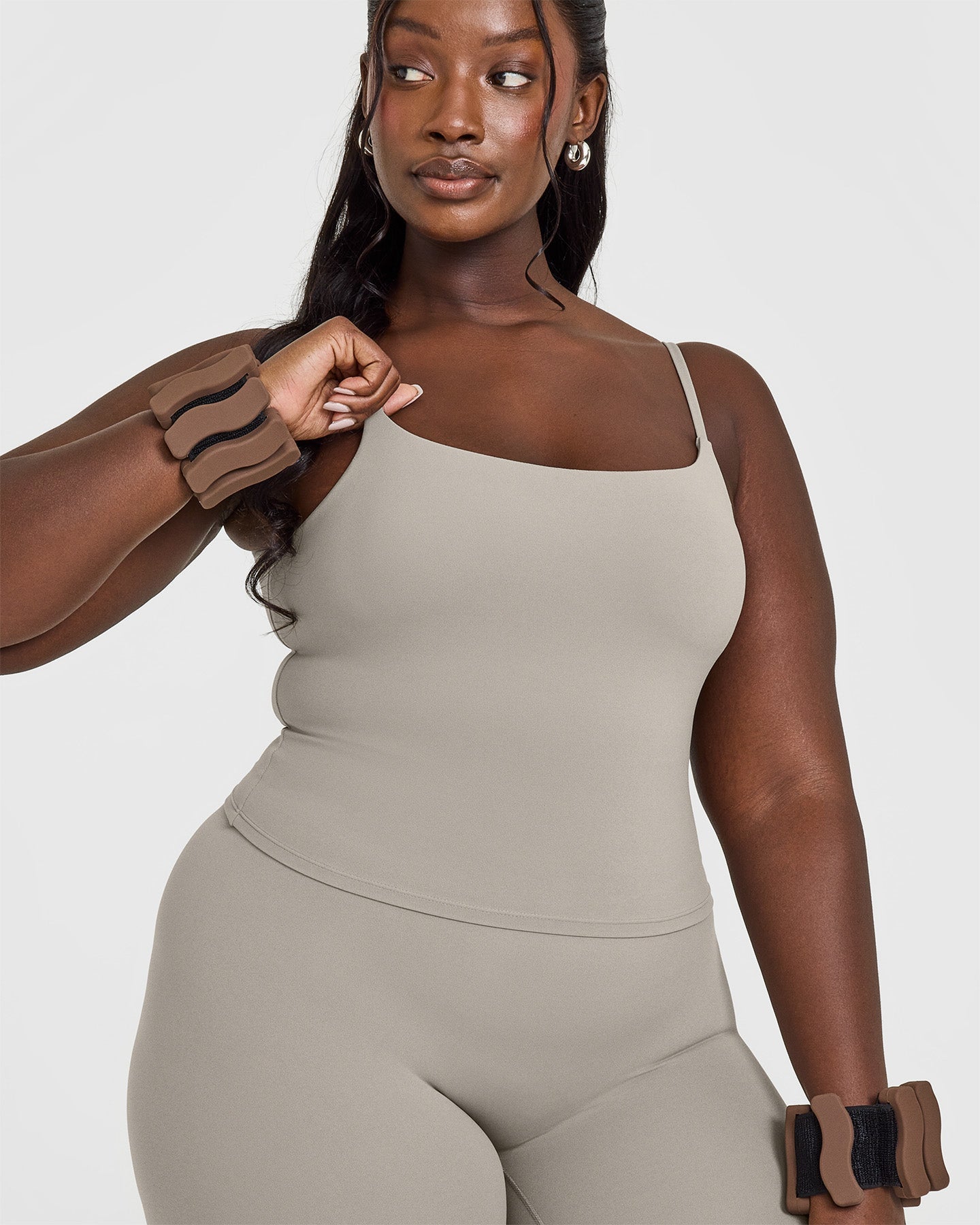 SoftMotion™ Strappy Mid Vest with Built-in Bra Shelf in Warm Sand | Women's Activewear for Yoga, Running & Gym Workouts