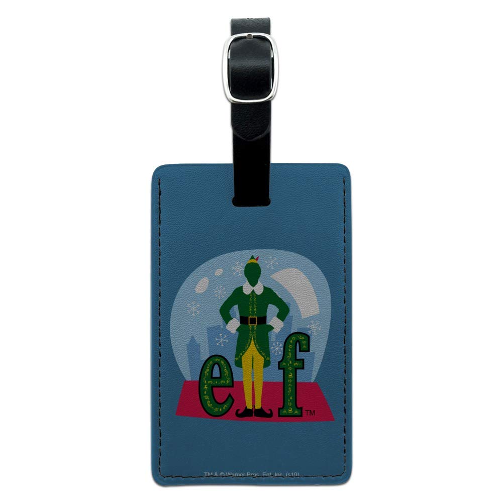 Elf Snow Globe Rectangle Leather Luggage Tag - Durable Carry-On ID Tag for Suitcases & Travel Bags - Perfect for Air Travel, Vacation & Business Trips
