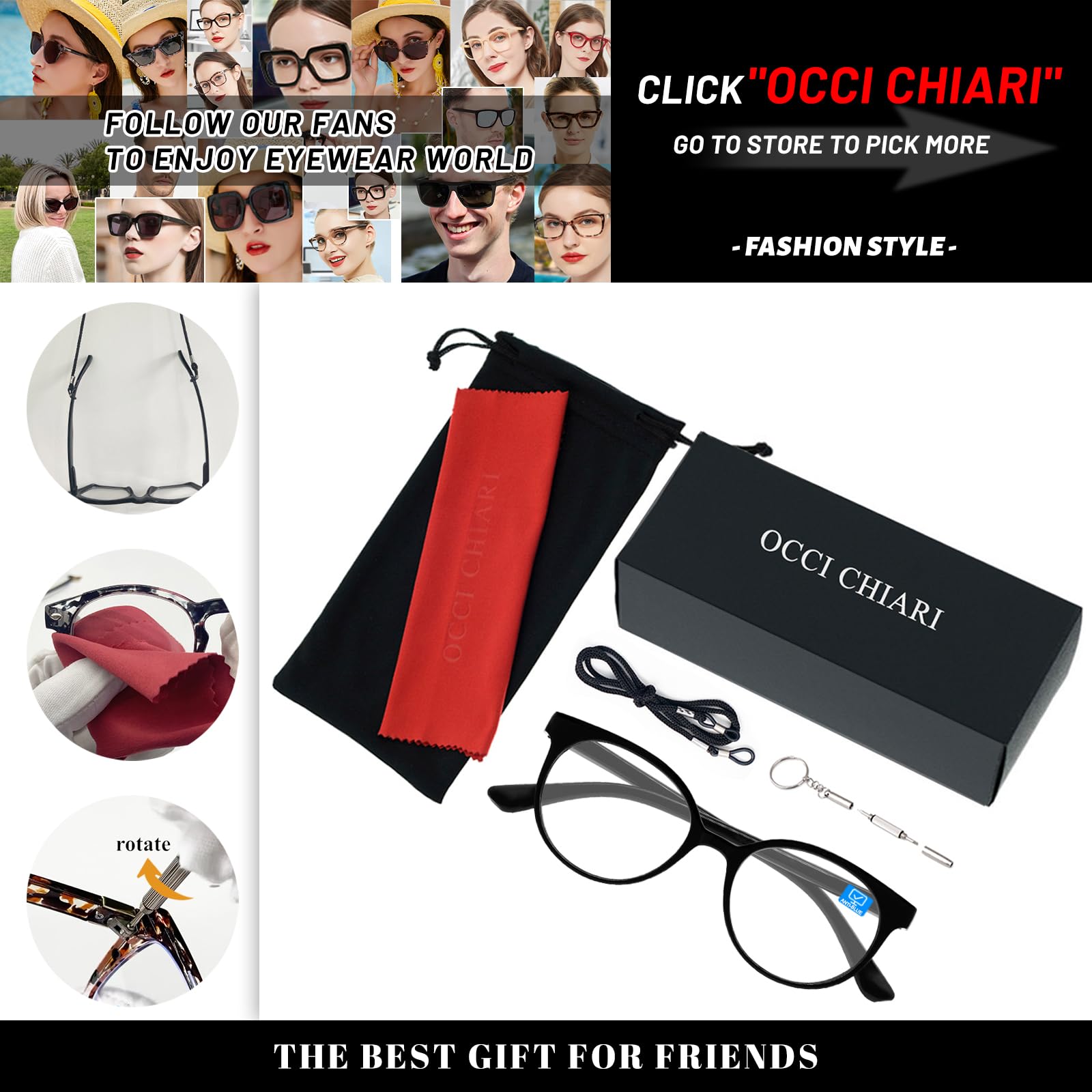 Blue Light Blocking Reading Glasses for Women - OCCI CHIARI Computer Glasses with Round Frame for Petite Face - Reduce Eye Strain for Work, Gaming & Screen Time