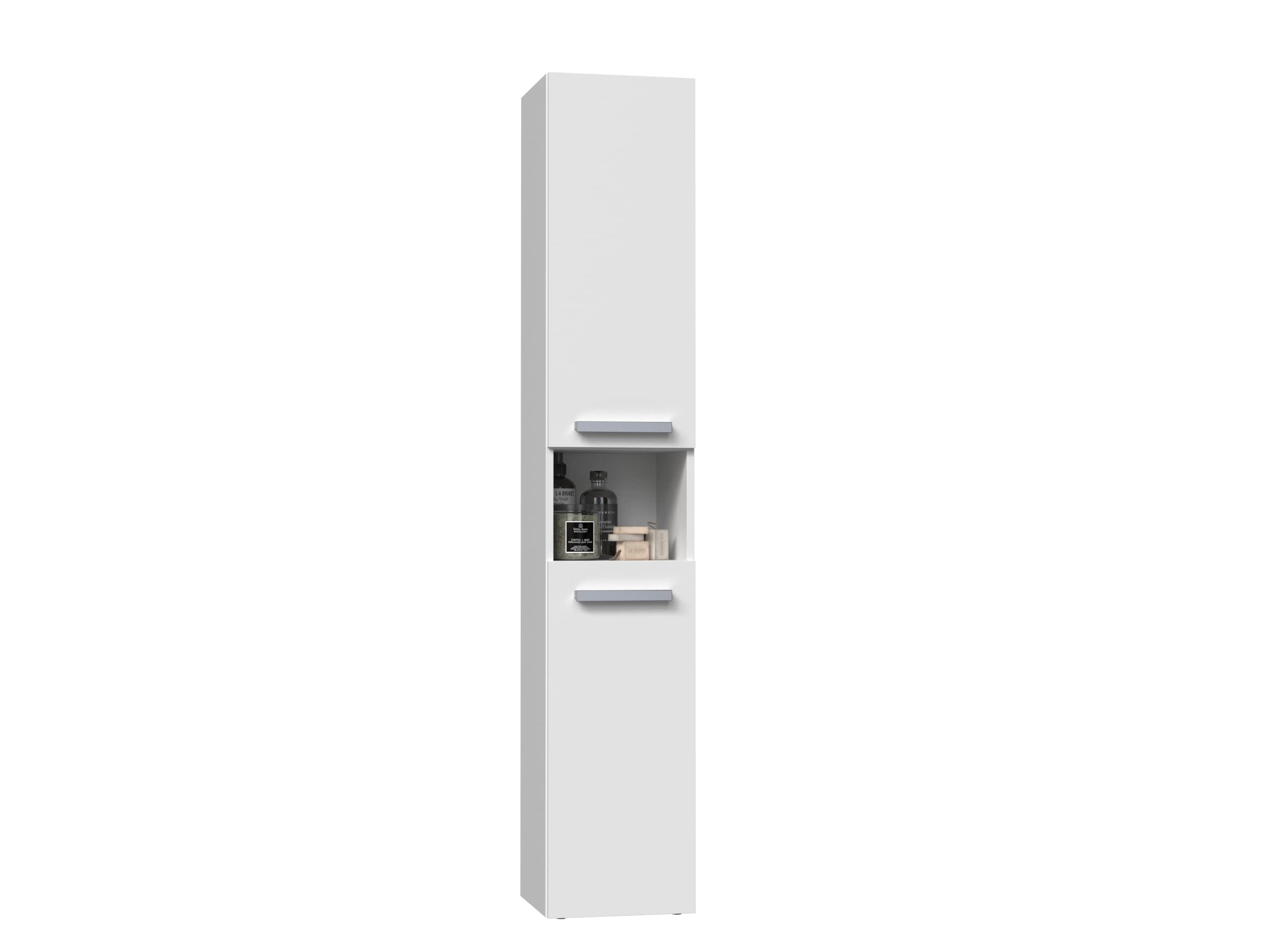 ADGO High Bathroom Cabinet NEL III - Space-Saving Bathroom Storage Organizer with Laundry Basket & Column Bookcase - Modern Bathroom Furniture for Small Spaces - Perfect for Toiletries, Towels & Home Organization
