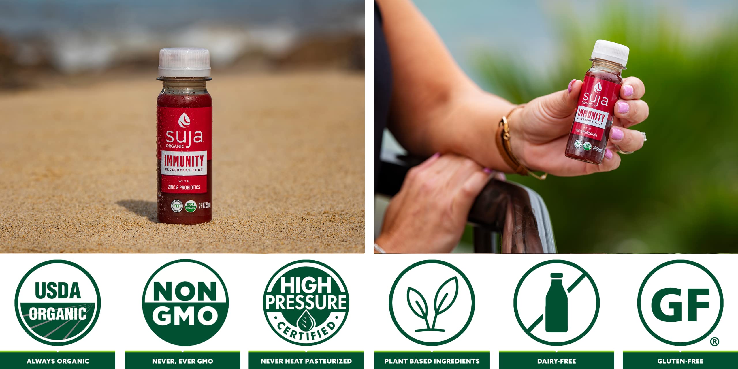 Suja Organic Immunity Elderberry Shot (60 Pack) with Turmeric and Ginger | Immune System Booster | Cold-Pressed Juice with Live Probiotics | Plant-Based, Gluten-Free Functional Shots | Great for Daily Wellness, Travel & Immune Support