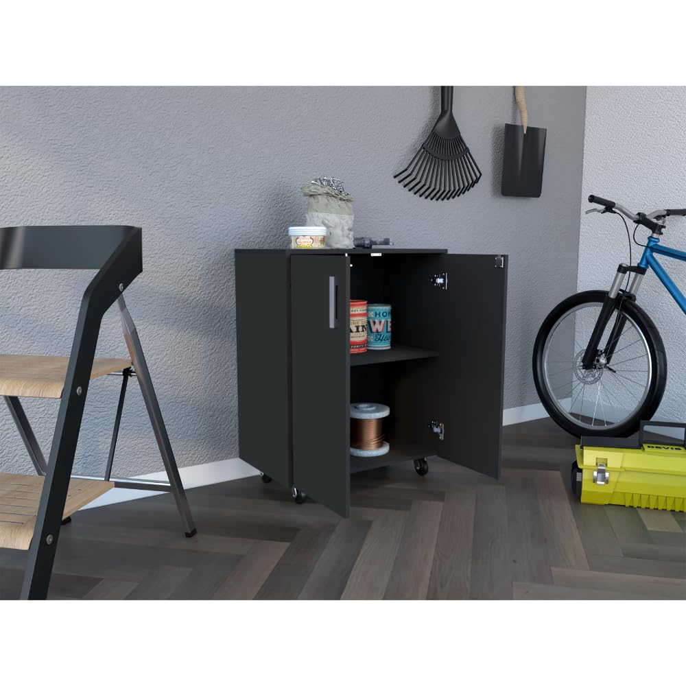 TUHOME Black Engineered Wood Storage Cabinet - Organize Home Office, Living Room, or Bedroom with Stylish Storage Solution
