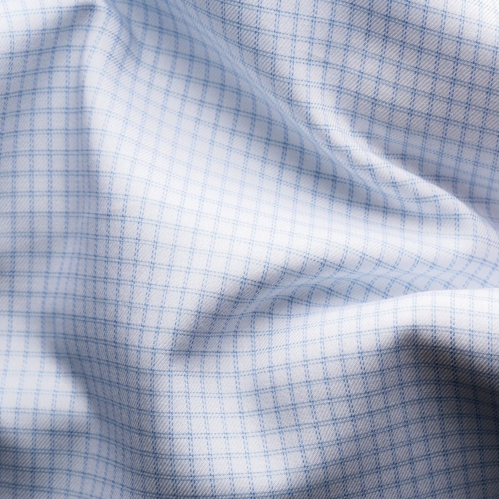 ETON Men's Classic Fit Check Cotton Tencel Dress Shirt with Single Cuff - Light Blue | Business Casual & Office Wear | Breathable & Comfortable for Work & Formal Occasions