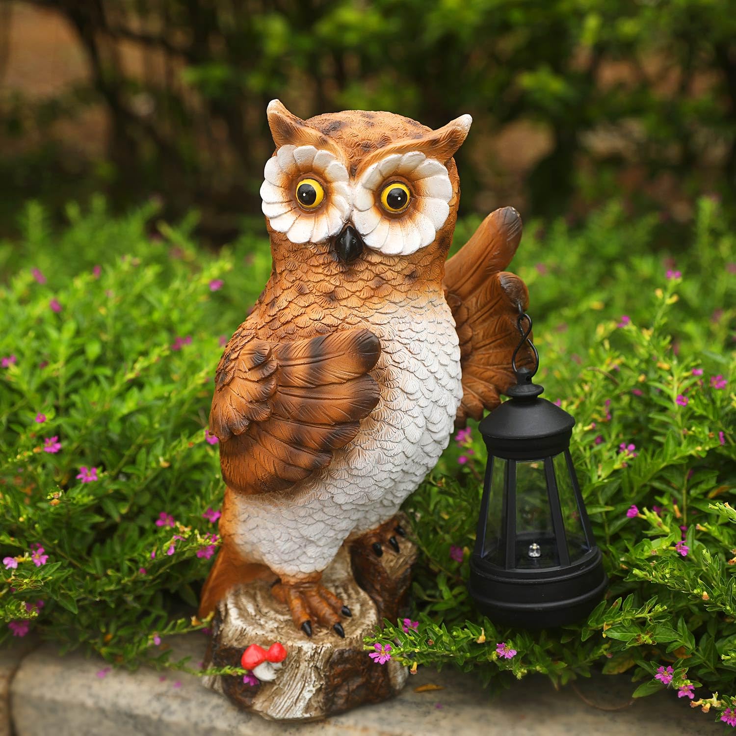 Solar Powered Owl Garden Statue - Outdoor Solar Lantern Decor for Patio, Balcony, Yard & Lawn - Unique Gift for Women & Mom - Perfect for Garden Lighting & Nighttime Ambiance