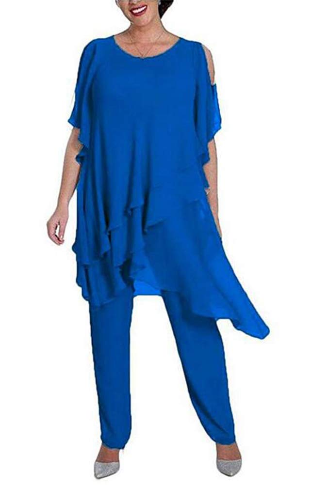 Elegant Women's 2-Piece Chiffon Pant Suit Set - Mother of The Bride Outfit, Plus Size Evening Gowns for Weddings, Parties & Special Occasions