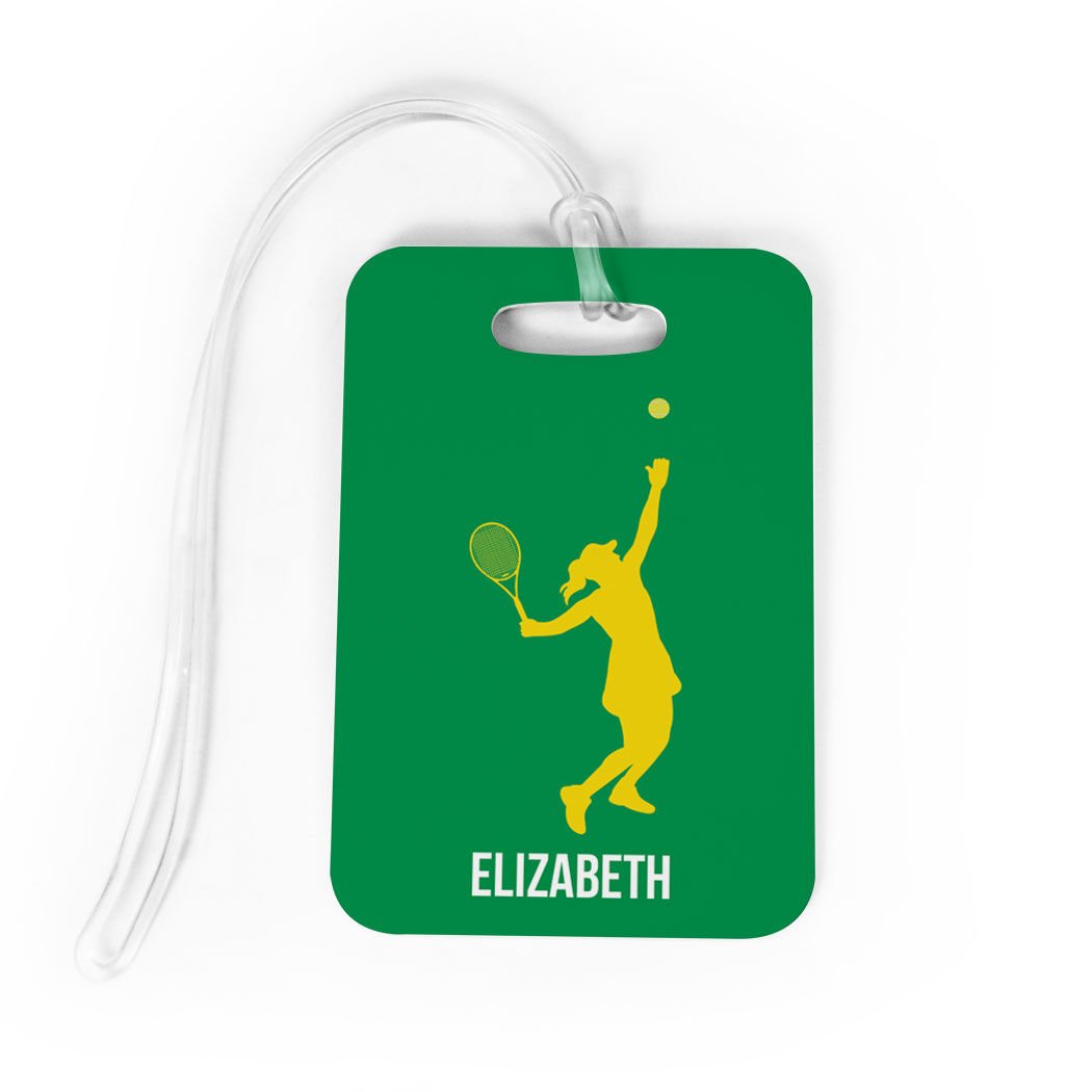 Personalized Green & Yellow Tennis Luggage Tag for Girls - Medium Size with Standard Lines - Perfect for Tennis Bags, Gym Bags & Travel Accessories