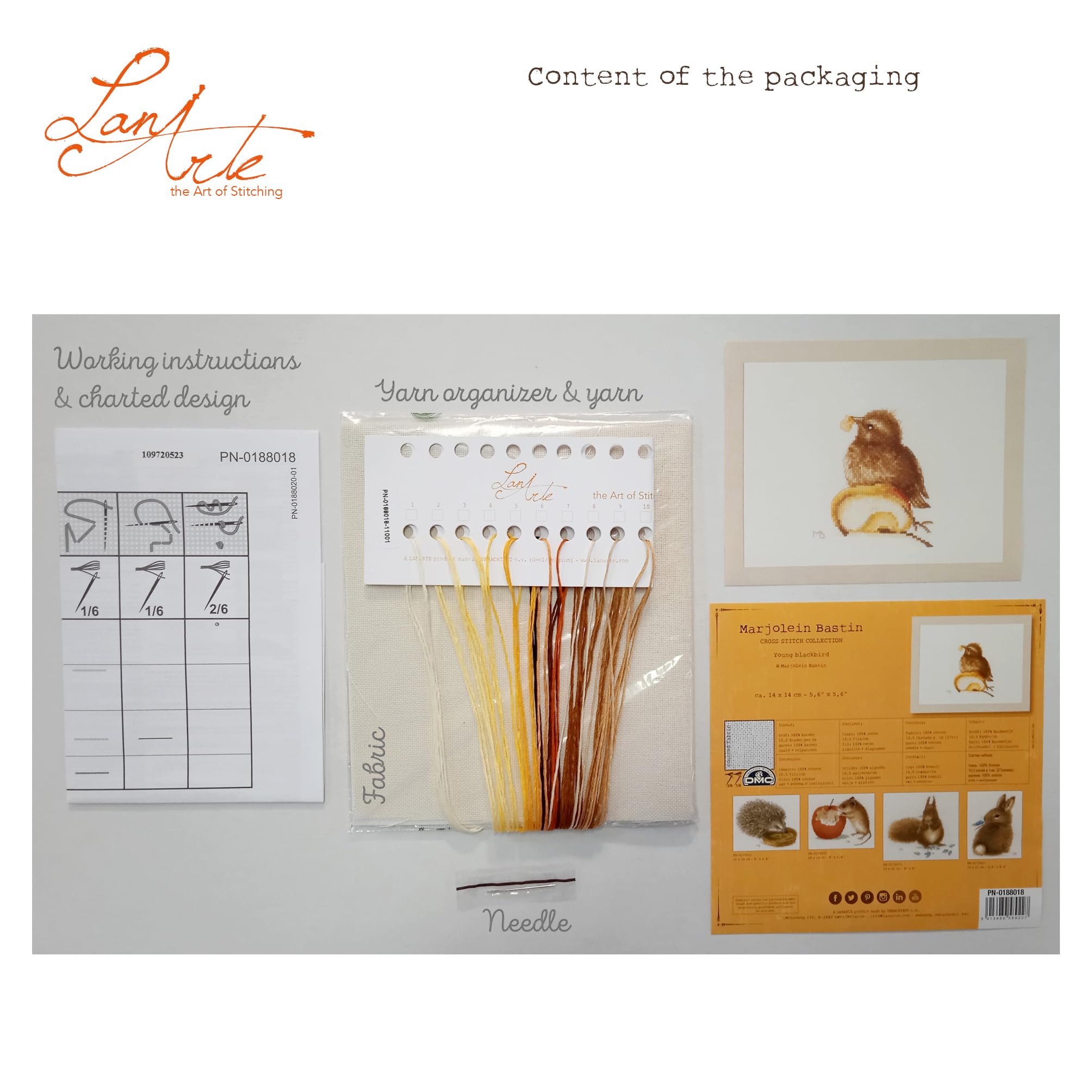 Lanarte Young Blackbird Cross Stitch Kit - 27 Count Aida Fabric - Premium Embroidery Supplies for Home Decor & Gift Giving