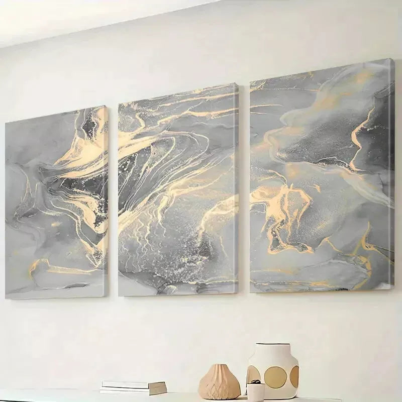 3Pcs Abstract Canvas Wall Art with Golden Foil - Light Purple Framed Paintings 40x60cm (16x24in) | High Quality Print | 100% Australian Made | Ready to Hang | Perfect for Living Room, Bedroom & Office Decor