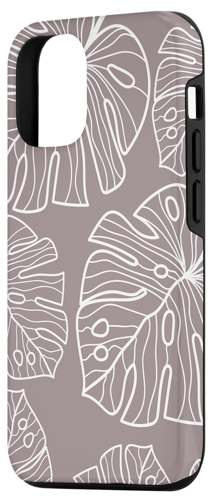 iPhone 12/12 Pro Case - Monstera Leaf Design Large Botanical Plant Print Slim Protective Cover in Warm Gray Neutral Color | Perfect for Nature Lovers, Office & Everyday Use