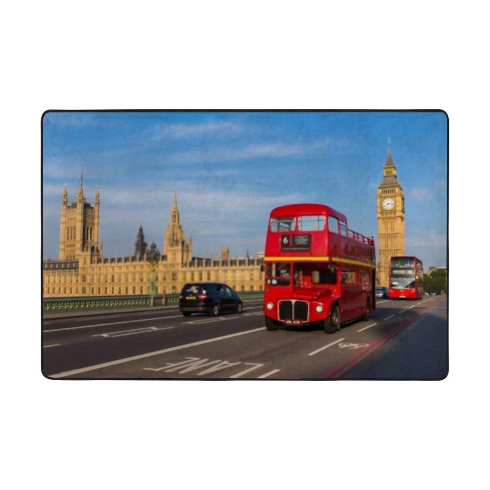 London Cityscape Non-Slip Area Rug - Soft Washable Floor Mat for Living Room, Nursery & Kids Play Area | 5'25
