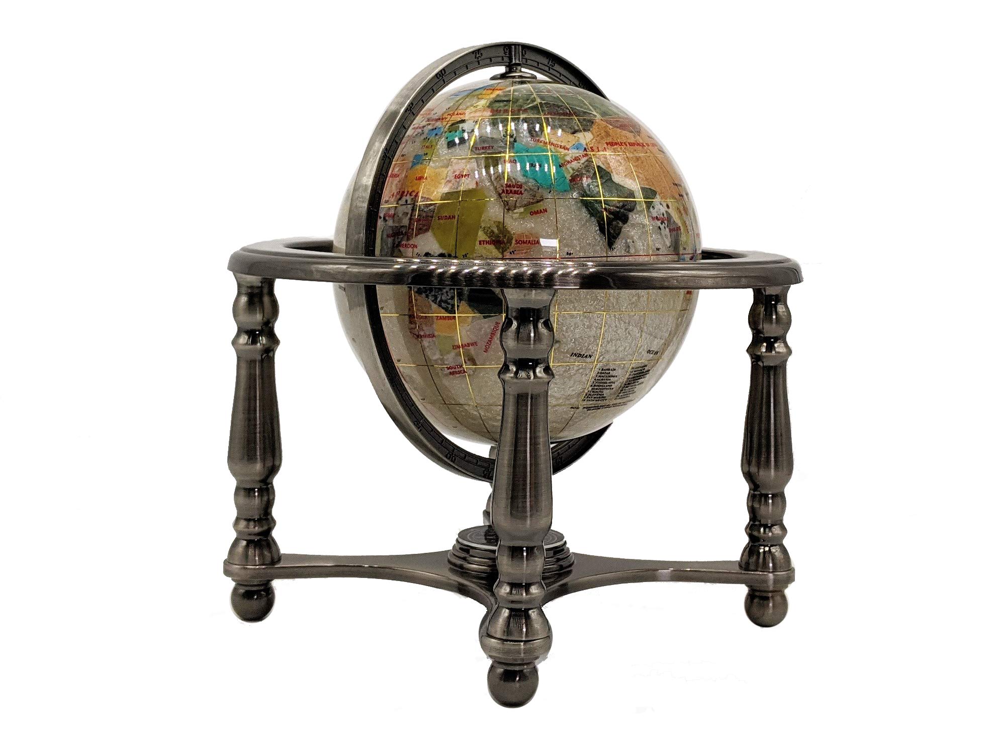 10-Inch Pearl Swirl Ocean Gemstone World Globe with Silver Stand - Unique Art Decor for Home, Office & Gift Giving