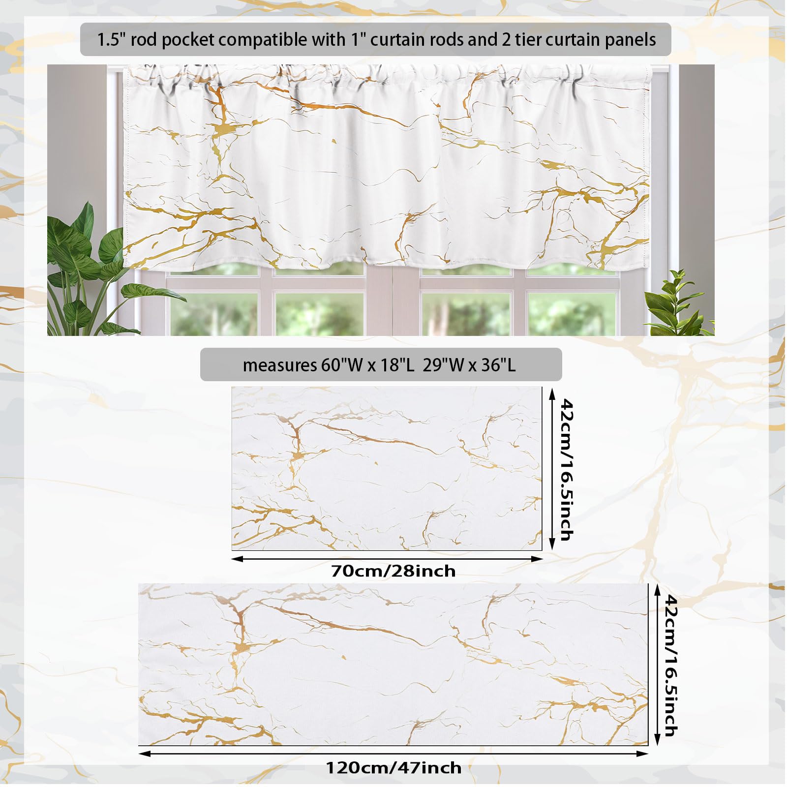 Newwiee 10-Piece Farmhouse Kitchen Decor Set - Dish Towels, Pot Holder, Oven Mitts, Non-Slip Kitchen Rugs & Window Valances - White Gold Marble Style for Holiday Cooking, Baking & Home Decor