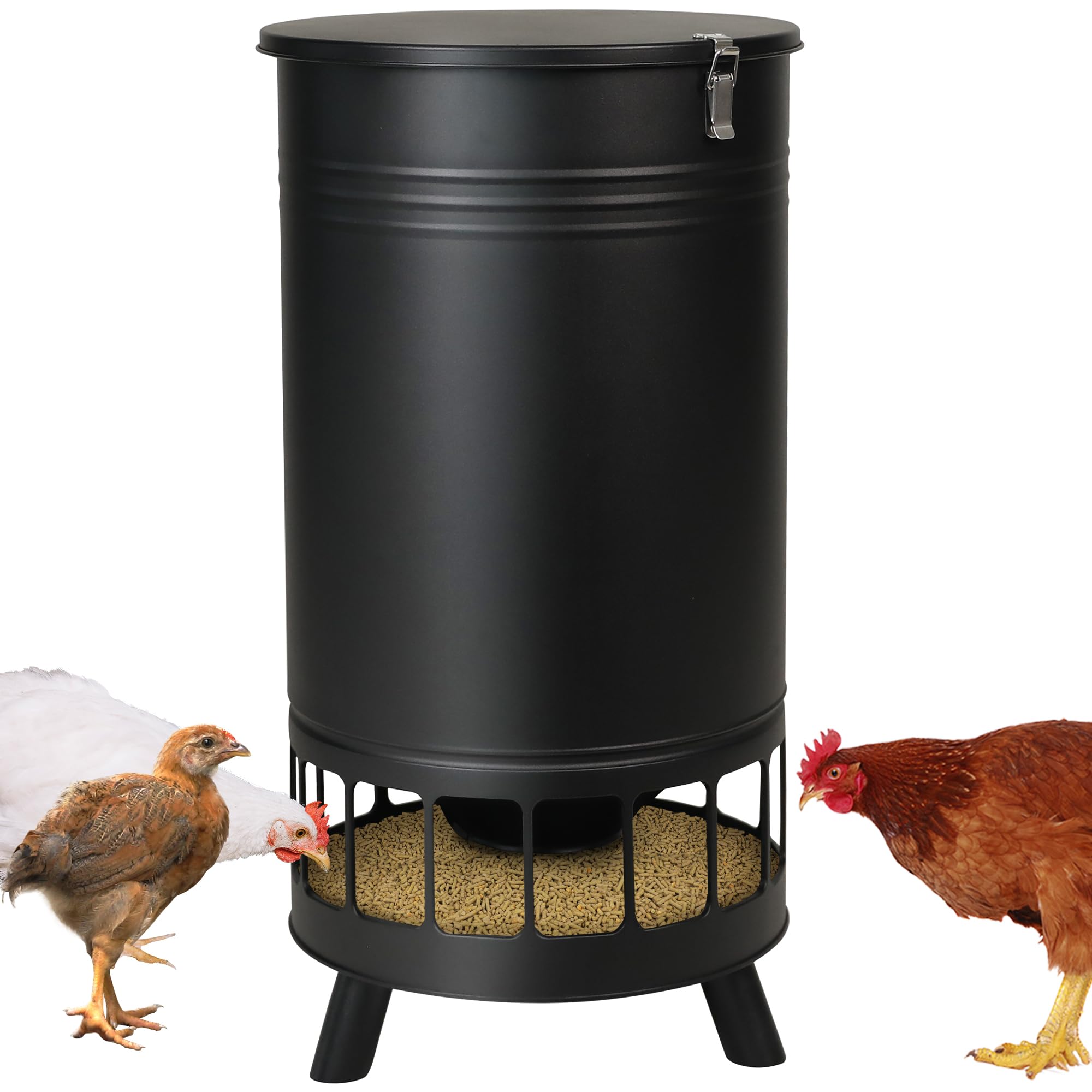 Solution4Patio 65 LB Large Free Standing Chicken Feeder - Automatic Gravity Poultry Feeder with 16 Ports, No Waste Design for Hens & Chickens - Perfect for Coops, Farms & Backyard Poultry Raising
