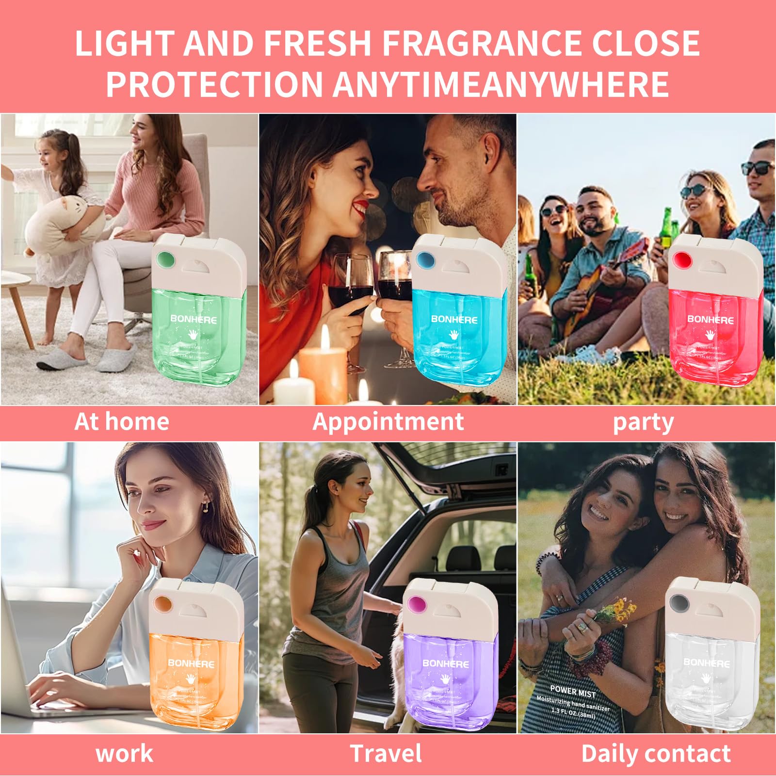 Power Mist Hydrating Hand Sanitizer Spray - Travel Size (8 Pack, 500 Sprays Total) | Alcohol-Based Moisturizing Sanitizer for On-The-Go Hygiene | Perfect for Office, Gym, Travel & Daily Use