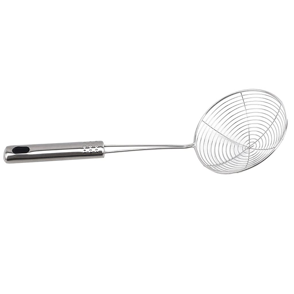 DERTEIO Stainless Steel Oval Skimmer with Handle - Oil Pot, Food Strainer & Kitchen Colander for Frying, Baking & Cooking - Medium Size for Perfect Drainage & Easy Kitchen Use
