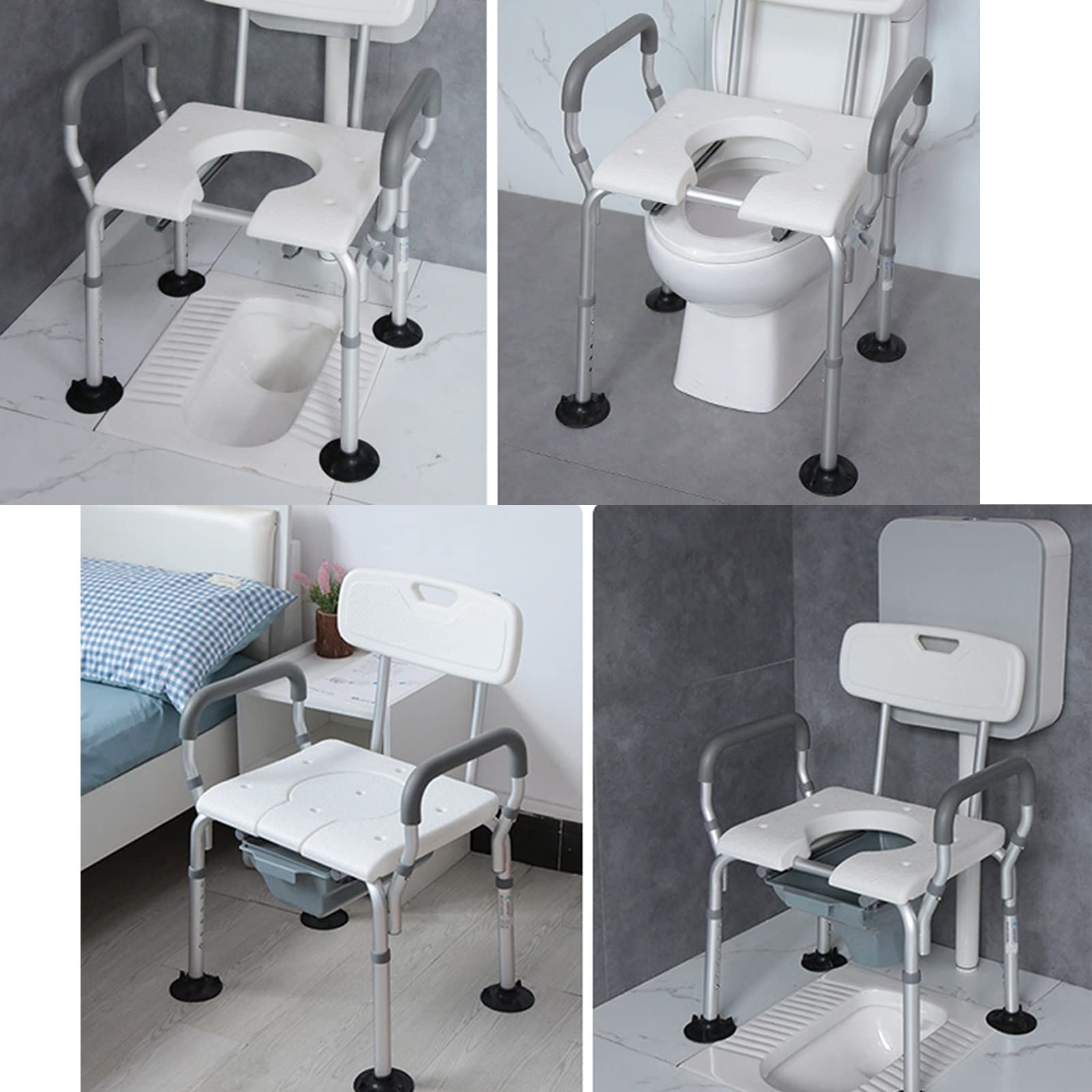 **Adjustable Shower Chair with Arms & Back for Elderly - Non-Slip Rubber Tips, Medical Bedside Commode & Raised Toilet Seat (3-in-1) - Ideal for Seniors, Disabled & Post-Surgery Recovery (Color: C)**