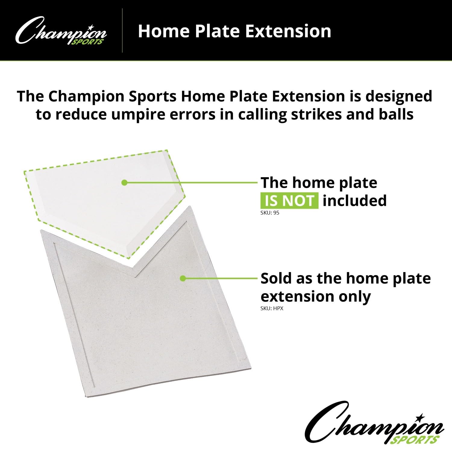 Champion Sports Baseball Home Plate Extension - Durable Rubber Base for Training & Games - Perfect for Backyard, Field, and Practice Sessions
