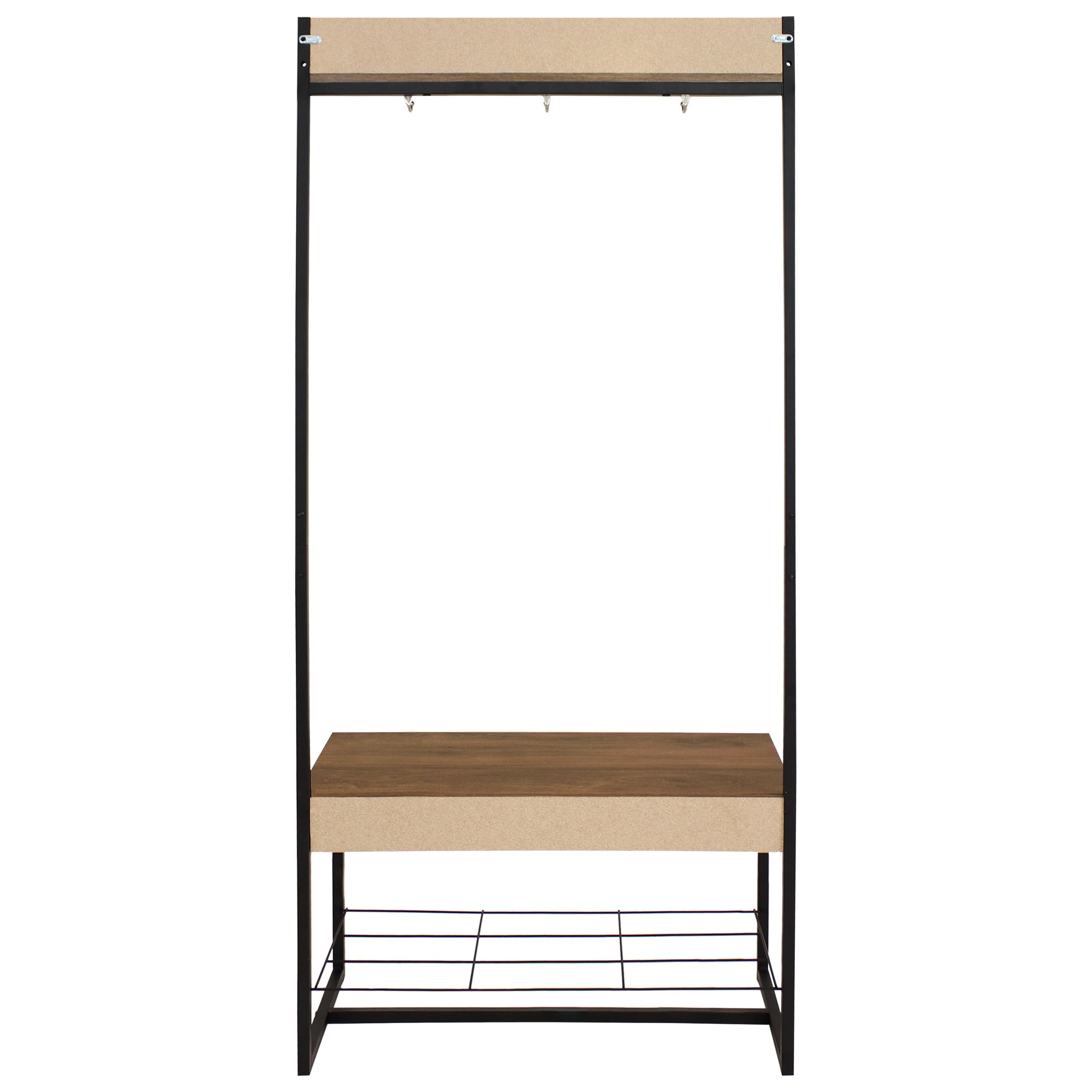 Sunnydaze Industrial Entryway Storage Bench with Coat & Shoe Rack - 67