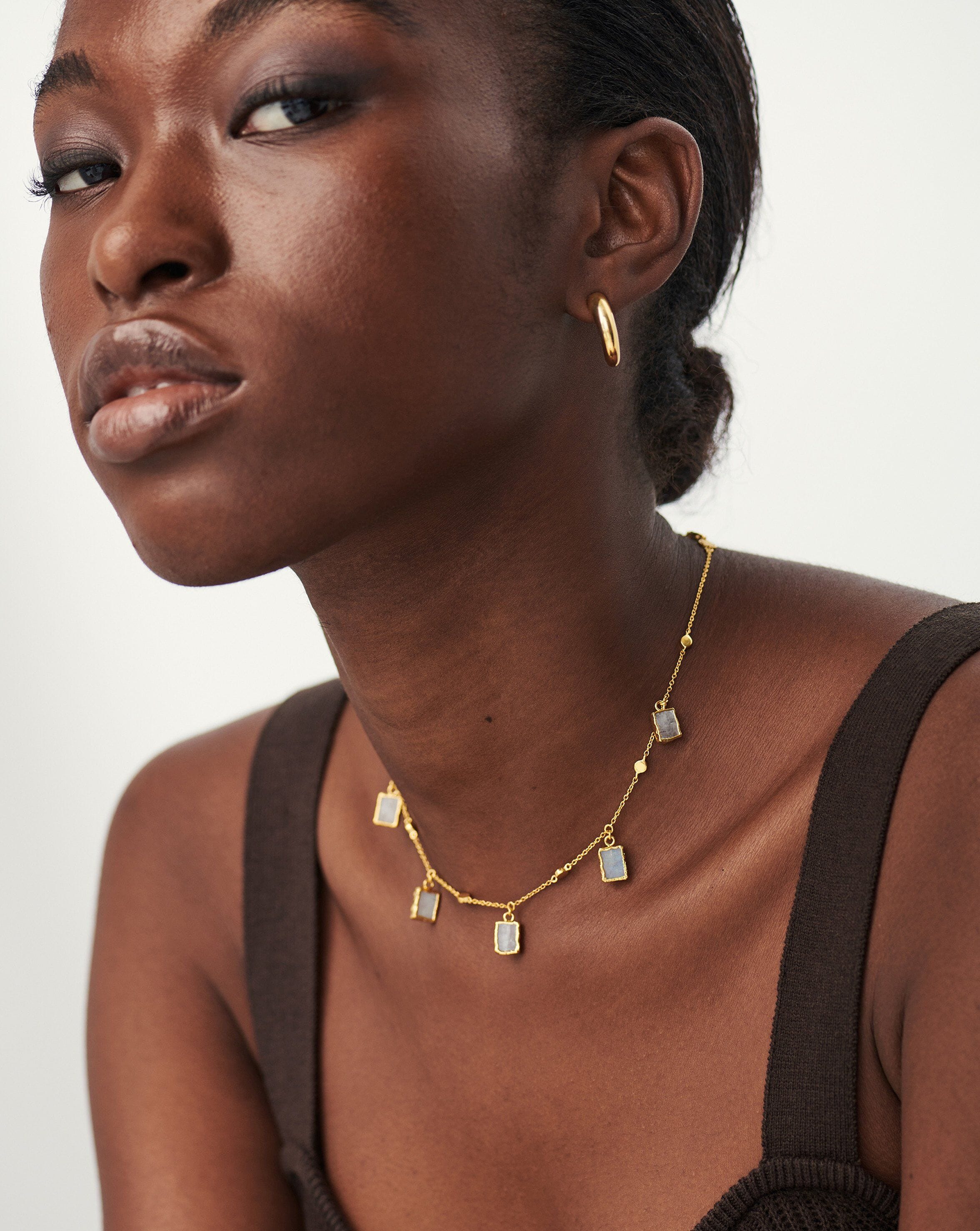 Lena Charm Choker Necklace - 18k Gold Vermeil & Rainbow Moonstone Pendant | Elegant Layering Jewelry for Women, Perfect for Date Nights, Weddings & Special Occasions
