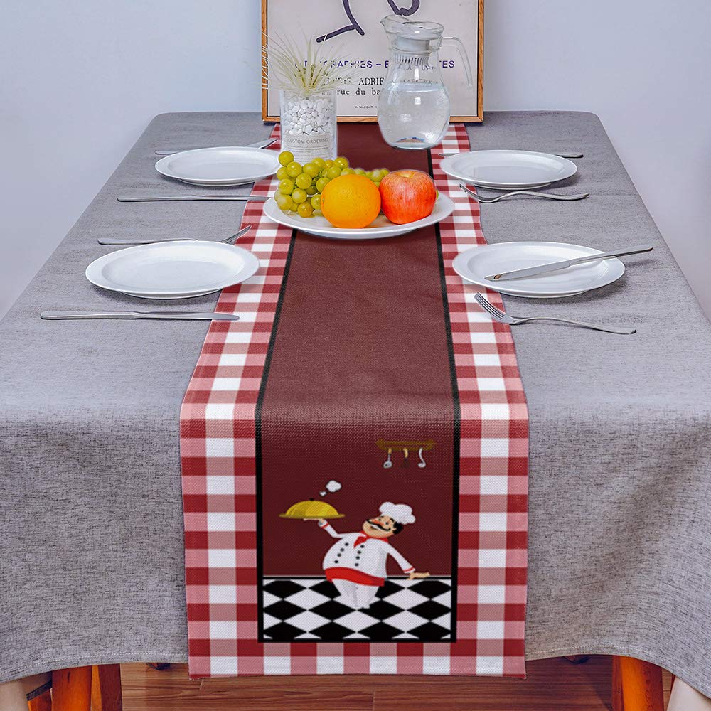 120 Inch Long Cotton Linen Buffalo Plaid Checked Table Runner - Red Burlap Kitchen Decor for Dining, Coffee, Party & Wedding Tables | Rustic Farmhouse Style Table Accessory for Holiday Gatherings and Home Decor