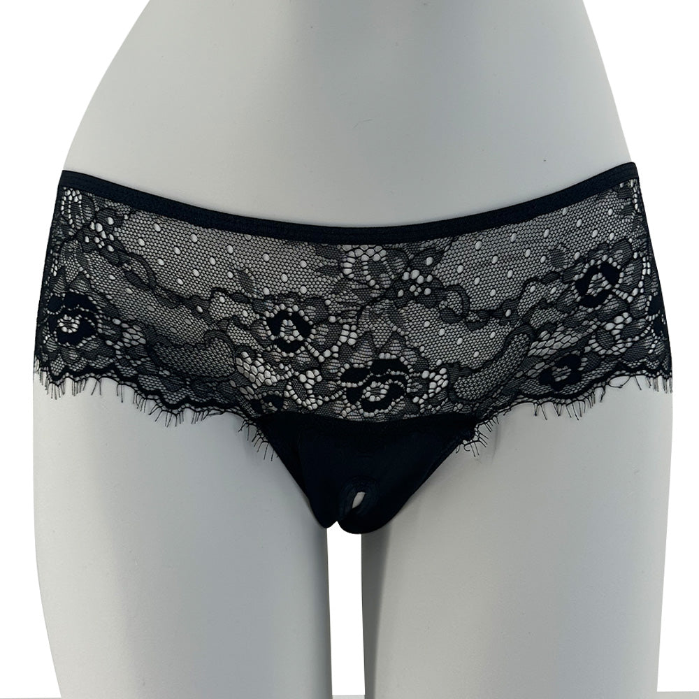 Sexy Crotchless Sheer Lace Thong Panties with Ribbon Bow Tie - Perfect for Lingerie, Role Play & Romantic Nights