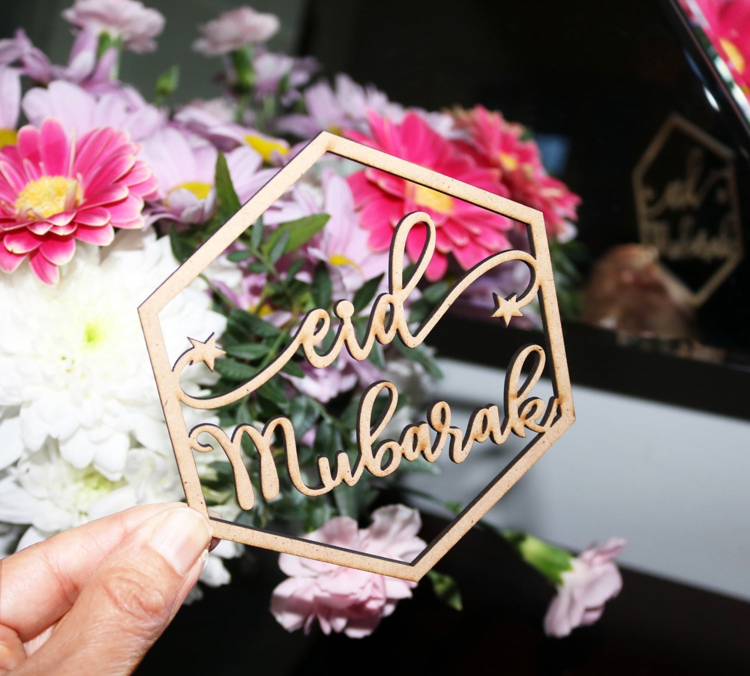 Laser Cut Eid Mubarak Ornaments - Set of 4 - Elegant Islamic Holiday Decorations for Home, Mosque & Gift Giving
