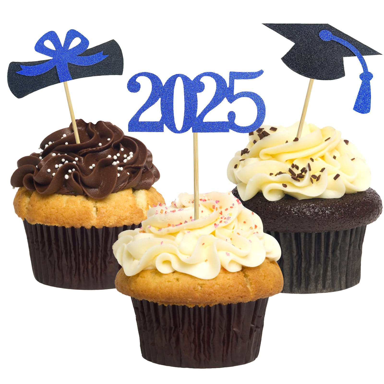 **48 PCS Graduation Cupcake Toppers 2025 - Class of 2025 Party Decorations, Food Appetizer Picks, Mini Cake Decorations for Graduation Party Supplies (Blue) - Perfect for Graduation Cakes, Cupcakes, and Dessert Tables**