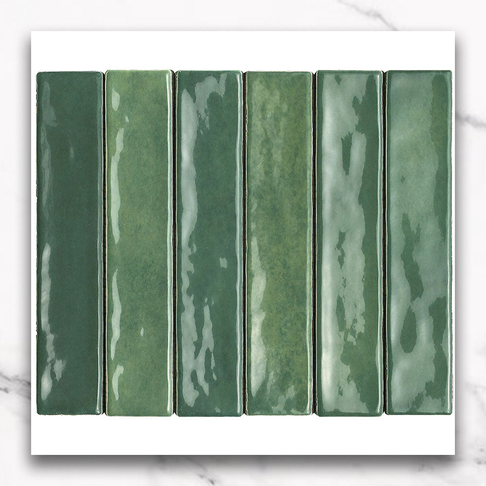 Premium Marrakesh Green 250x50mm Zellige Glossy Subway Tile - Perfect for Kitchen Backsplash, Bathroom Walls & Modern Interior Design
