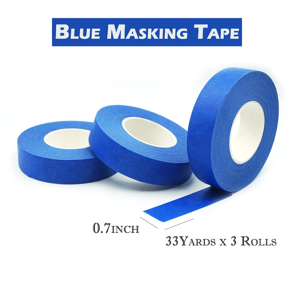 Blue Painters Tape - 3/4 inch x 33 Yards (3 Rolls) - High Adhesion Masking Tape for Painting, DIY Crafts, Labeling & Home Decor - Perfect for Walls, Wood, Glass & School Projects