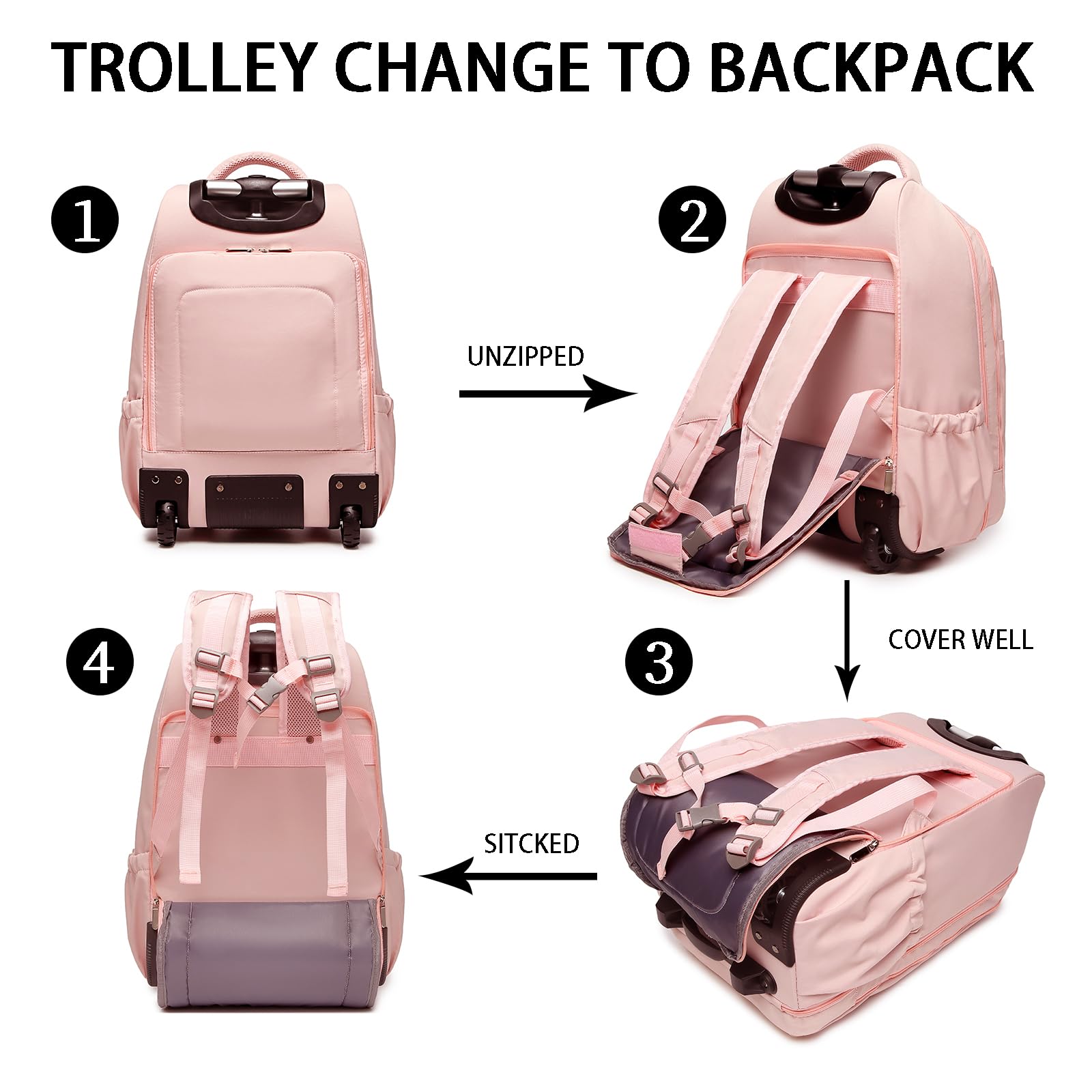Seyfocnia 17 Inch Rolling Laptop Backpack with Wheels - Wheeled Travel Backpack for Men & Women - Perfect for Business Trips, College Students and Airplane Carry-On Luggage