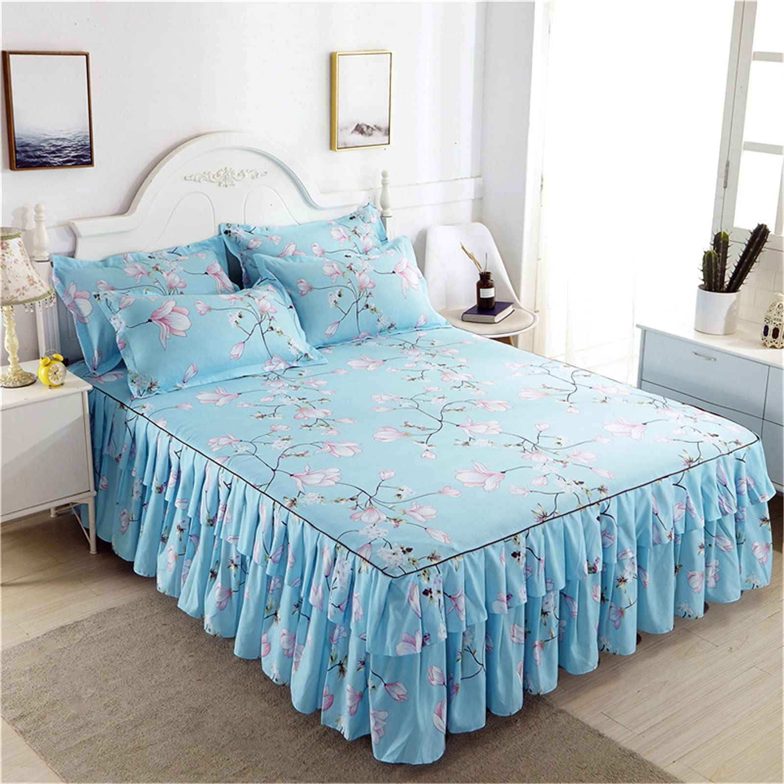 Premium Queen/King Size Blue Bed Sheet Set - 3-Piece Polyester Cotton Quilted Bedspread with 16