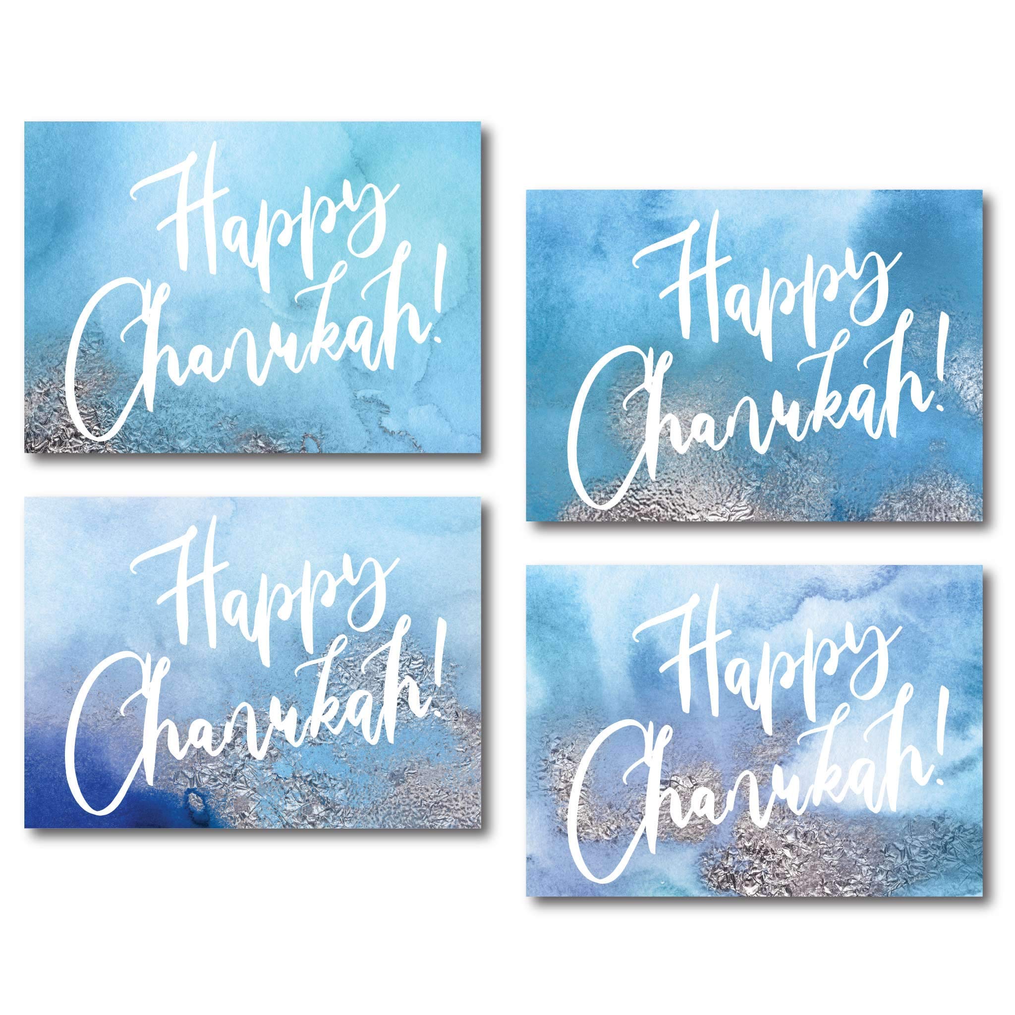 Happy Hanukkah Cards - 24 Pack Modern Blue Hanukkah Greeting Cards with Envelopes, Blank Inside for Personal Messages, Unique Jewish Holiday Stationery for Hanukkah, Chanukah, Festival of Lights - Perfect for Family Gatherings, Office Parties & Holiday Gift Exchanges