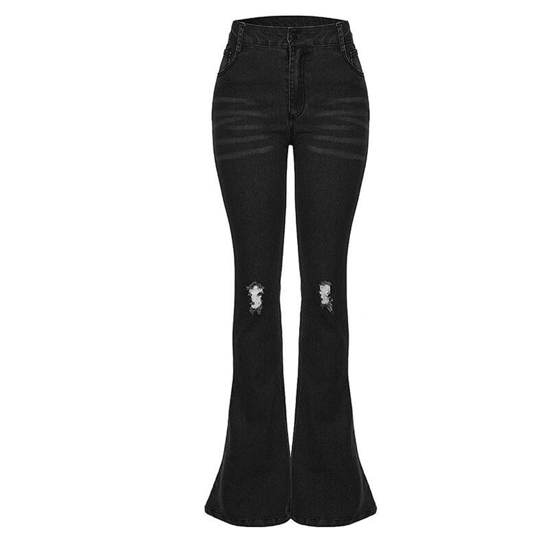 CHARTOU Women's High Rise Stretch Ripped Knee Bell Bottom Jeans - Comfortable Flared Denim Pants for Casual Wear, Date Night & Boho Style Outfits