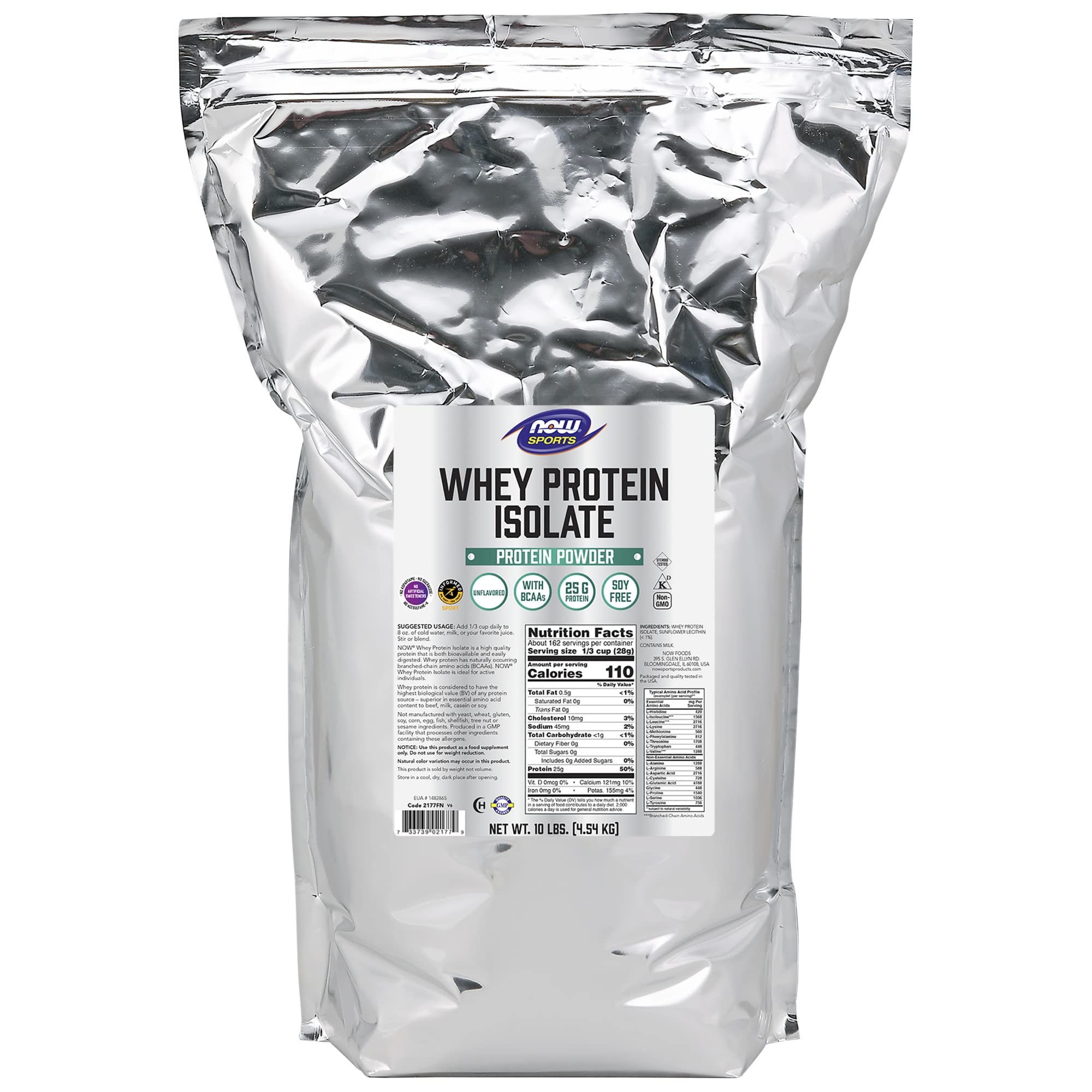 NOW Foods Whey Protein Isolate Powder 25g per Serving with BCAAs - Unflavored 10lb Bulk Size for Muscle Recovery & Post-Workout Nutrition - Perfect for Athletes, Bodybuilders & Fitness Enthusiasts
