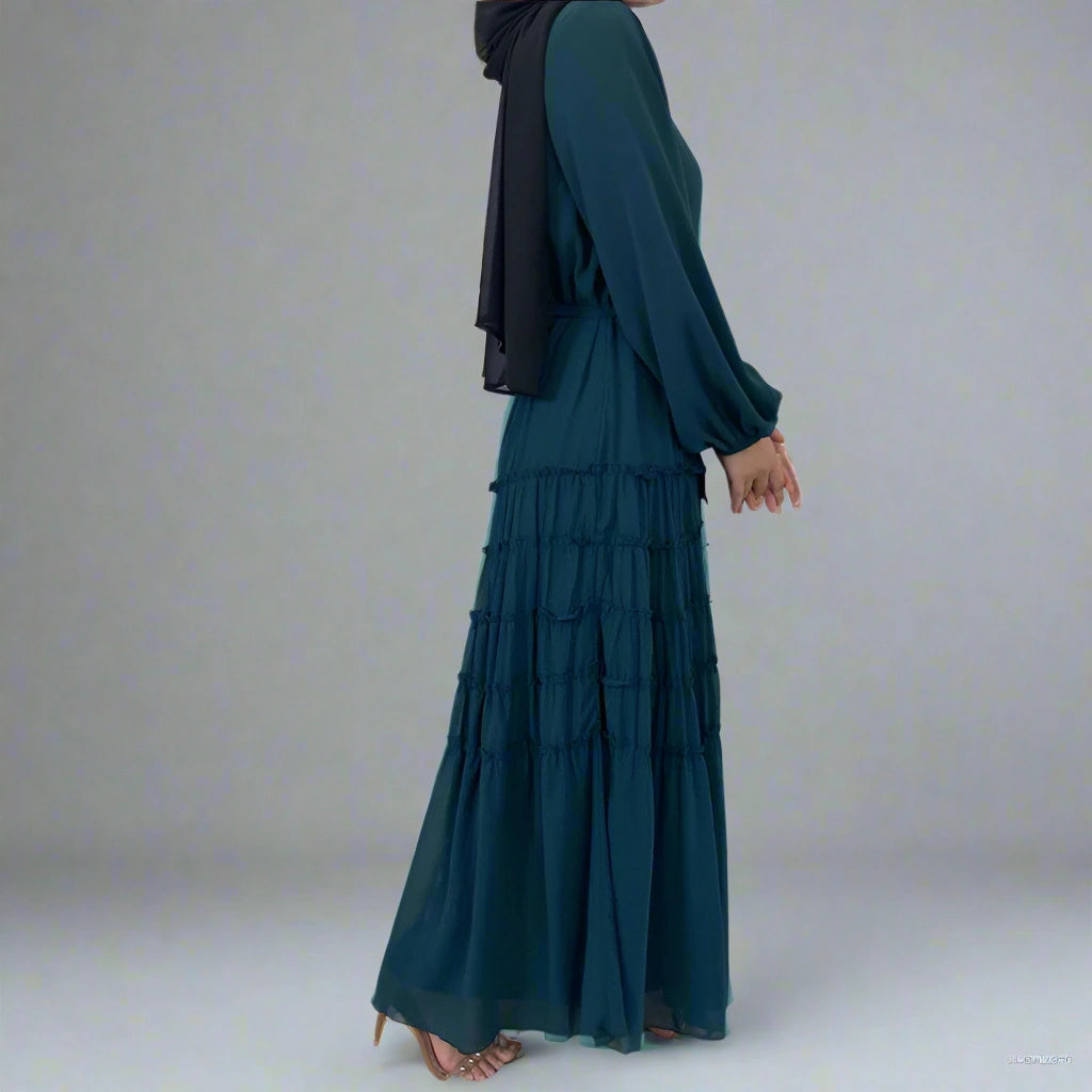 Elegant Muslim Abaya Dress - Flowy Chiffon Loose Maxi Dress for Women - Perfect for Prayer, Mosque, and Special Occasions