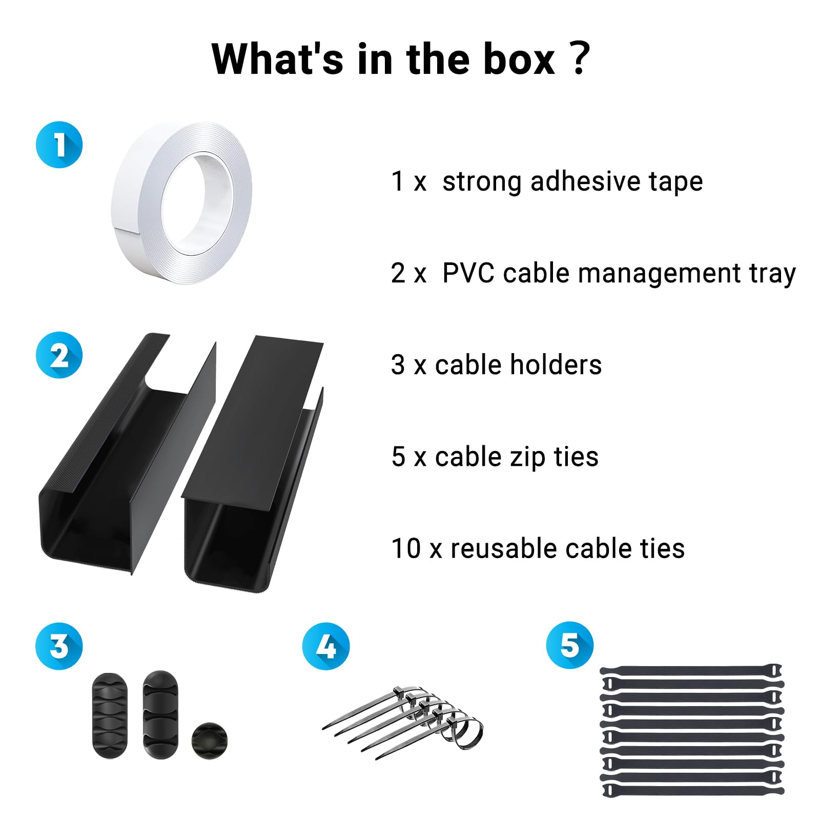 iXTRA Under Desk Cable Management Tray 2 Pack - 15.7 Inch No Drill Wire Organizer, Self-Adhesive PVC Cord Hider for Computer & Office Desks - Perfect for Home & Workspace Organization (Black)