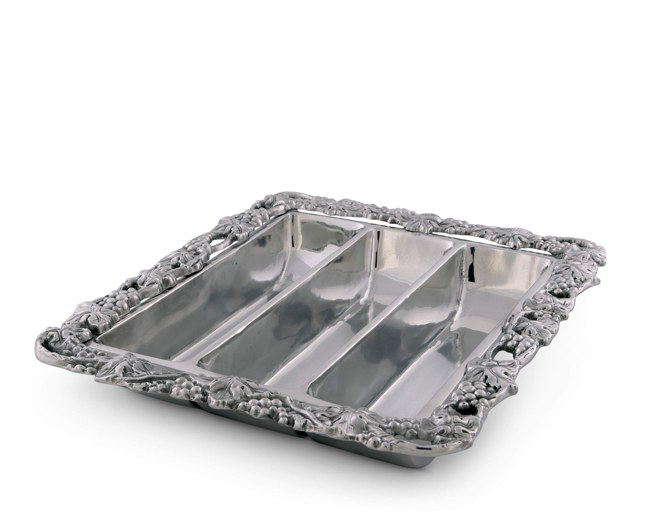 Arthur Court Designs 13x11 Inch Aluminum Metal Grape Silverware Holder - Elegant Flatware Caddy & Utensil Organizer for Dining Table, Kitchen Counter, and Party Serving