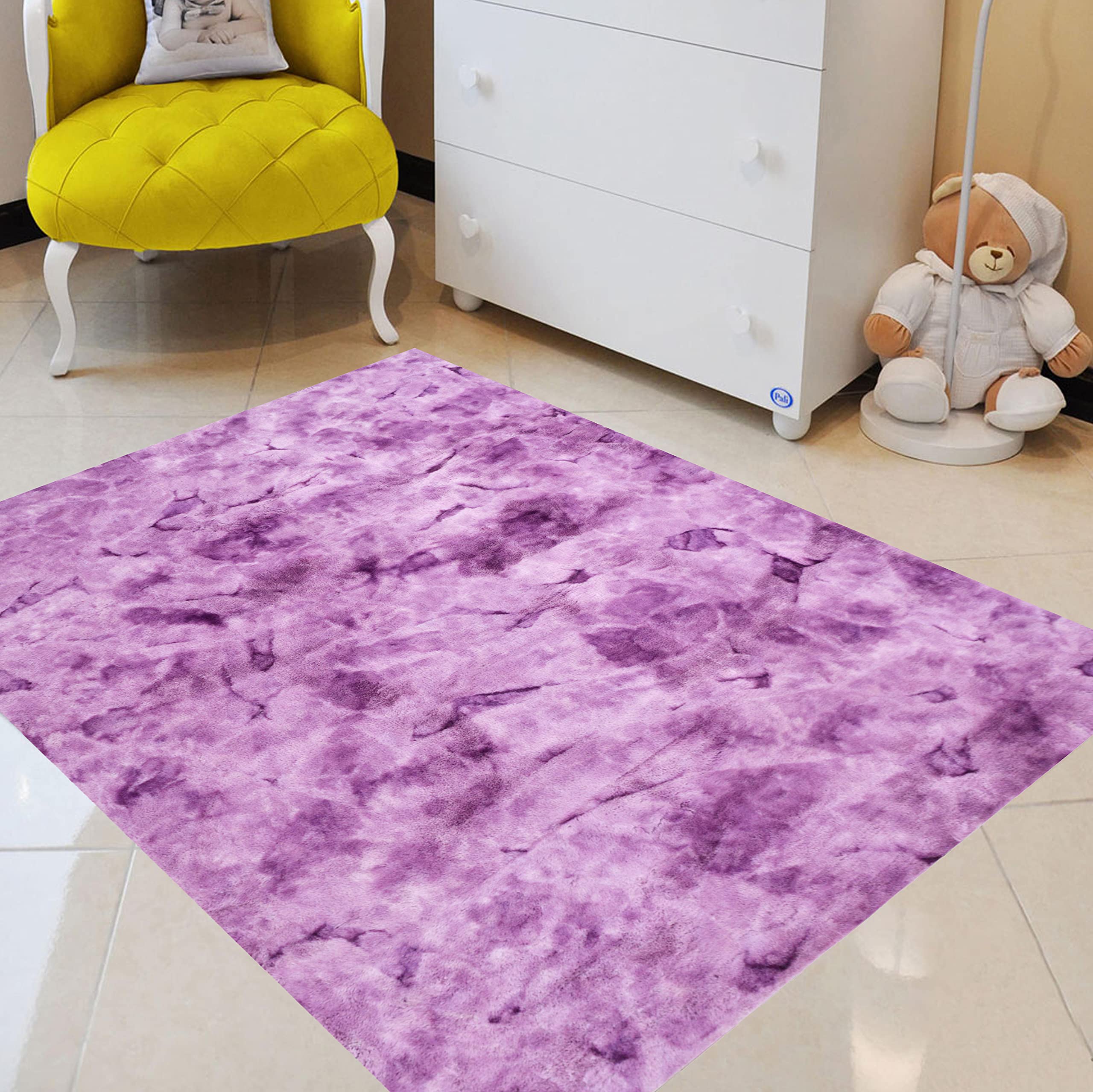 Luxury Faux Fur Shaggy Area Rug - Soft Plush Non-Slip Carpet for Living Room, Nursery & Kids Room - Modern Home Decor Floor Mat (7'x10', Purple) - Perfect for Cozy Bedrooms, Play Areas & Stylish Interior Design