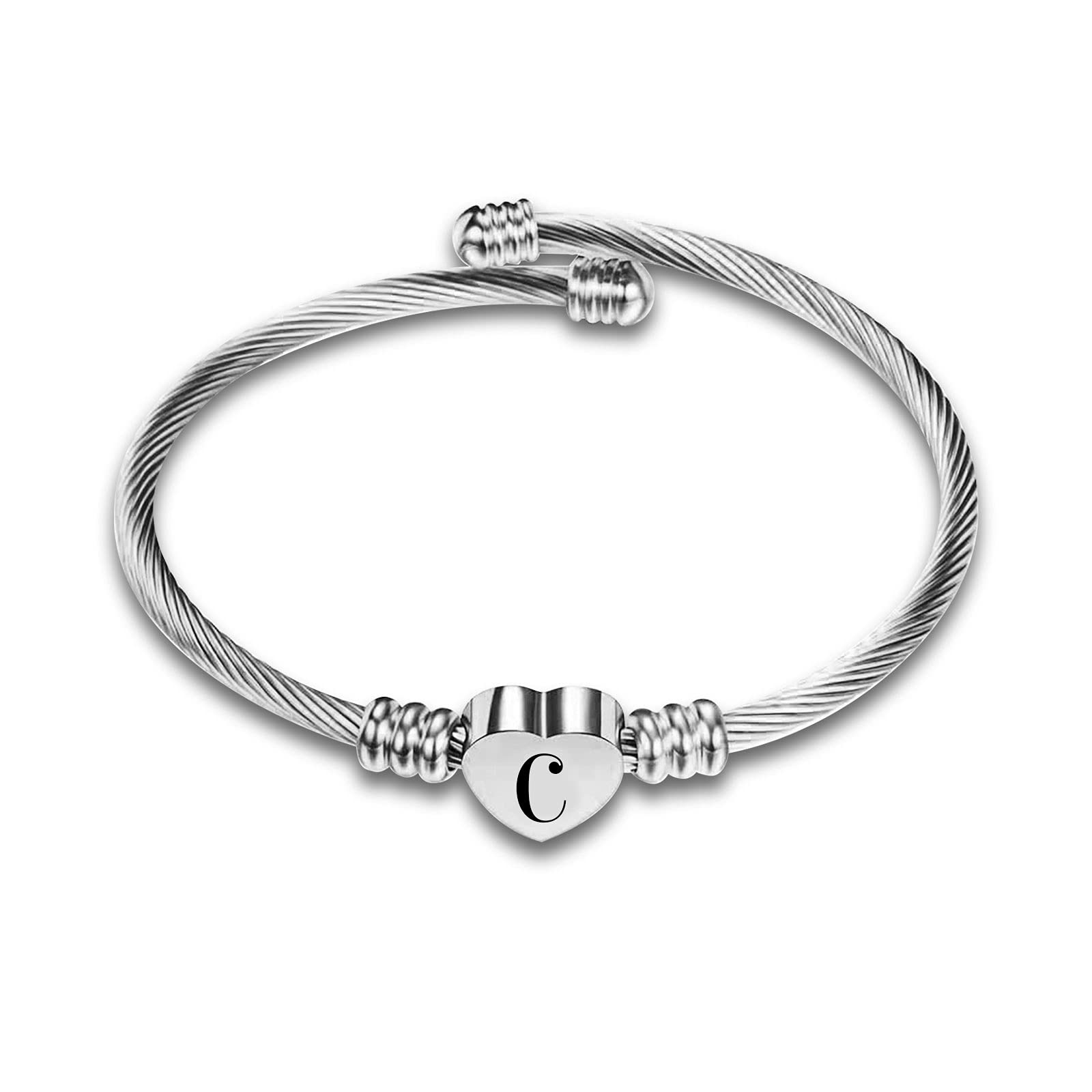 FGT Silver Initial Letter Cuff Bracelets for Women A to Z - Personalized Script Alphabet Name Bangle - Stainless Steel Jewelry Gift for Her - Perfect for Birthdays, Anniversaries & Everyday Fashion Accessories