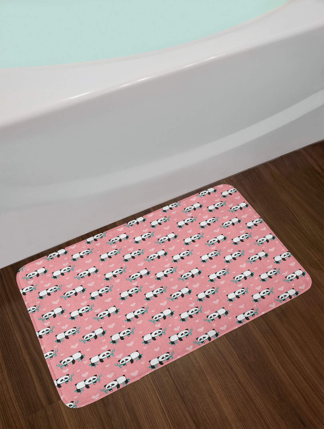 Ambesonne Panda Bath Mat - Soft Plush Non-Slip Bathroom Rug with Funny Monochrome Bear & Hearts Pattern, 30
